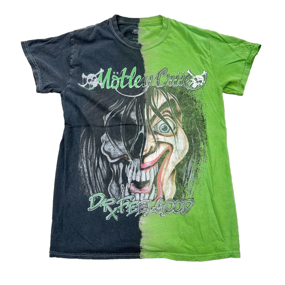 Motley Crue Shirt MenSmall Green Black Band Tee Dr Feel Good Colorblock Adult